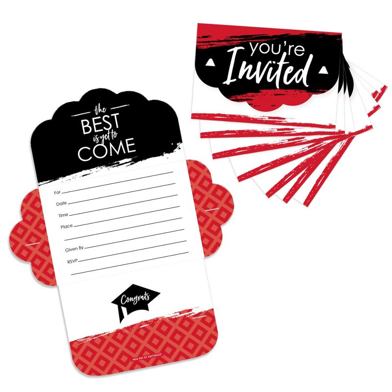 Big Dot of Happiness Red Grad - Best is Yet to Come - Fill-In Cards - Red Graduation Party Fold and Send Invitations - Set of 8, 1 of 10