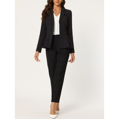 Allegra K Women's Vintage Ruffle Hem Belted Notched Lapel Office Work Blazers X-Small Black — фото 4