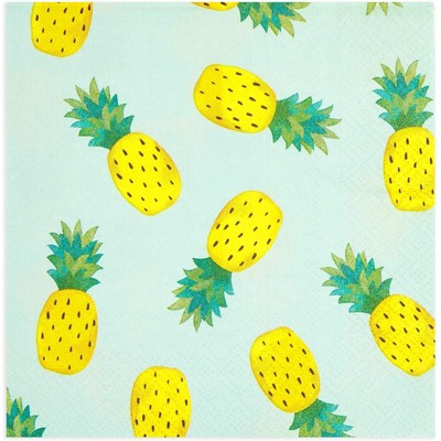 Yellow Pineapple Print 3-Ply Cocktail Napkins, 5 Inch, 100 Pack