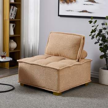 Modern Style Teddy Fabric Upholstered Accent Chair, Lazy Sofa with Gold Wooden Legs - ModernLuxe