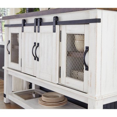 Rustic Farmhouse 60'' Brown and White Dining Server with Sliding Barn Doors