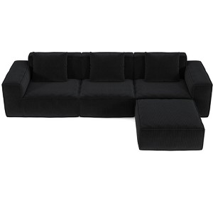 TiramisuBest Modular Sofa Convertible to Oversized Sofa Bed, Flexible 2-Person Corduroy Cloud Velvet Sofa, Black - 1 of 4