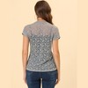 Allegra K Women's Curved Hem Sheer Short Sleeves Floral Lace Blouse - 4 of 4
