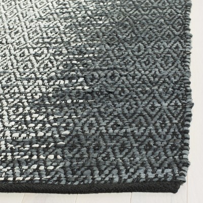 Gray and Cream Handmade Leather Flat Woven Area Rug