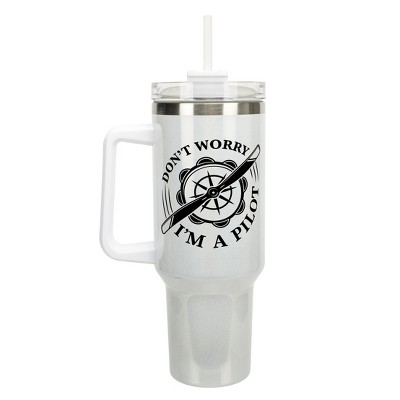 Elanze Designs Don�t Worry I'm A Pilot Airplane 40 oz. Stainless Steel, Large Water Bottle Coffee Mug, Spill & Leak Resistant, Thermal Travel Tumbler