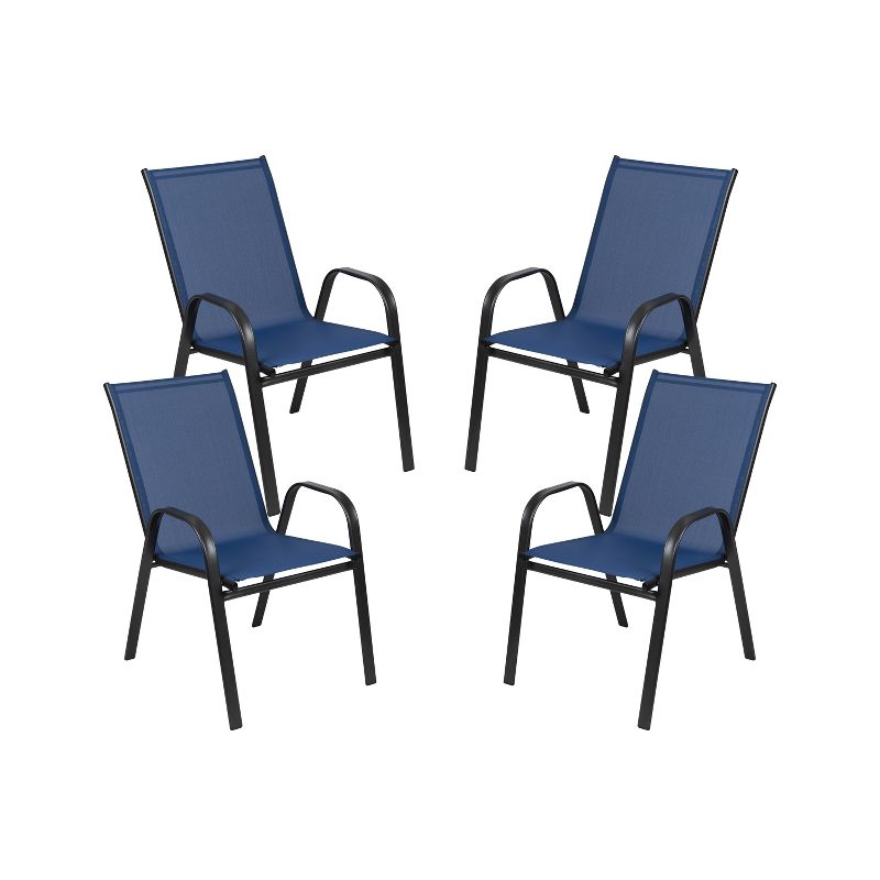 Merrick Lane Set of 4 Manado Series Metal Stacking Patio Chairs with Flex Comfort Material, 1 of 15