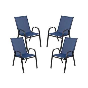 Emma and Oliver 4 Pack Outdoor Stack Chair with Flex Comfort Material - Patio Stack Chair