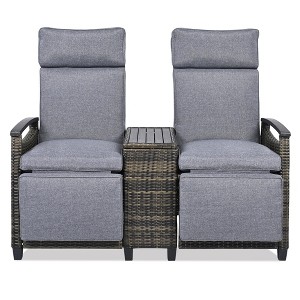 FURNIinspire Patio Chaise Lounges Adjustable Backrest, Outdoor Balcony Porch Lounge with Armrest and Built in Storage Table, Gray, 53.3"*23.6"*46.1" - 1 of 4