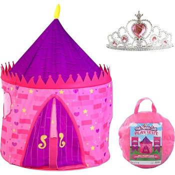 Syncfun Girls Princess Pink Castle Play Tent with Princess Crown Pop Up Play Tent Kids Indoor Outdoor Playhouse Tent Set