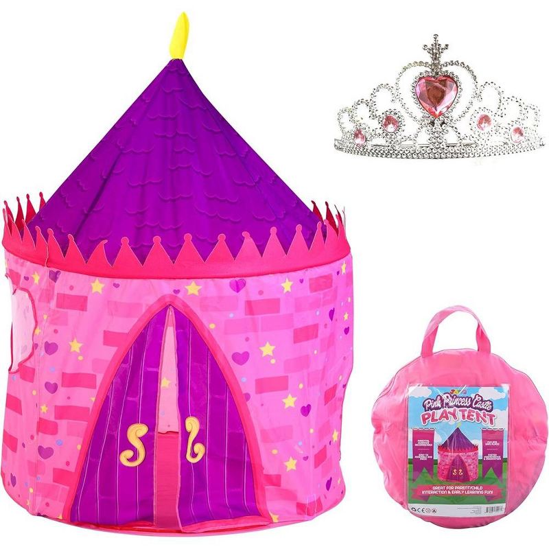 Syncfun Girls Princess Pink Castle Play Tent with Princess Crown Pop Up Play Tent Kids Indoor Outdoor Playhouse Tent Set, 1 of 8