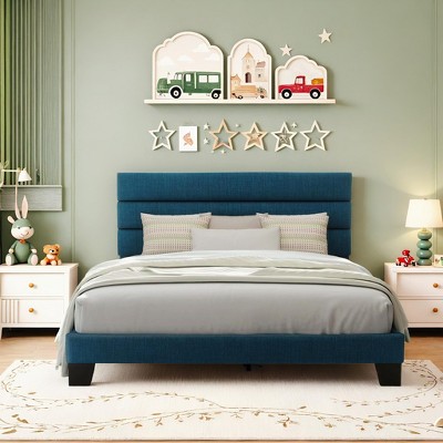 Allewie Platform Bed Frame with Fabric Upholstered Headboard and Wooden Slats Support, Fully Upholstered Mattress Foundation/No Box Spring Needed