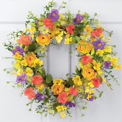 Vibrant Yellow Rose and Wildflower Summer Front Door Wreath