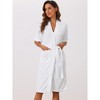 cheibear Women's After Shower Short Sleeve Self Tie Loose with Pocket Robe - 2 of 4