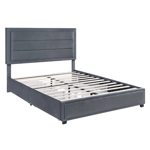 Full Ekali Upholstered Platform Bed With 4 Side Drawers Gray - Mibasics ...