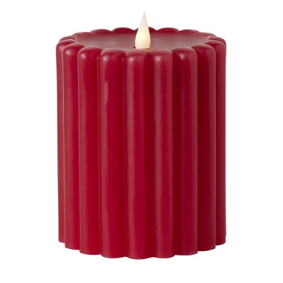 Seasonal LLC Wide Ribbed Motion Flameless Candles 4x8 Red