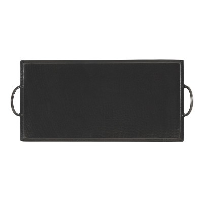 Sanzo Pewter Hammered Metal Rectangular Tray with Handles