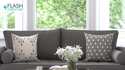 Slate Gray Mid-Century Modern Faux Linen Sofa with Wood Legs