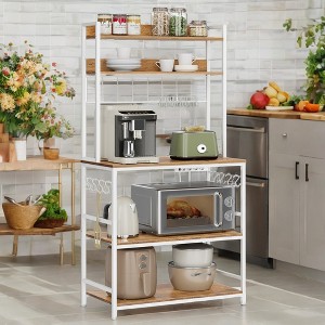 Hutch Bakers Rack with Power Outlet, 14 Hooks Microwave Stand, Adjustable Coffee Bar , Kitchen Storage Shelf, 15.7 x 31.5 x 66.9 Inches - 1 of 4