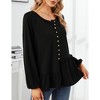 Women V Neck Long Sleeve Button Shirt Badydoll Tops Casual Asymmetrical Loose Flowy Ruffled Blouses - 3 of 4