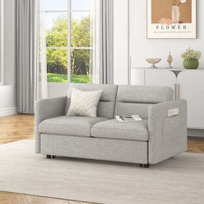 NicBex 47.75 inch Loveseat Modern Comfy Fabric Loveseat Sofa with Adjustable Back Pull Out Bed Small 2 Seater Couch for Living Room Light