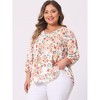 Agnes Orinda Women's Plus Size V Neck Babydoll 3/4 Lantern Sleeve Casual Floral Flowy Blouses - 2 of 4