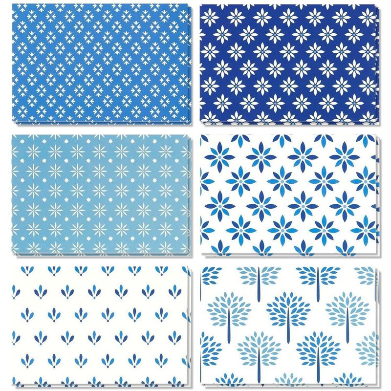 Best Paper Greetings 48-Pack Blue Stationery Notecards and Envelopes Set, 4x6-Inch Generic All Occasion Thank You Notes, 6 Floral Designs Blank Inside, 1 of 9