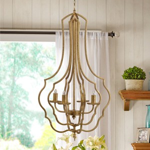 BAOURE 4 - Lights Gold Metal Chandelier, 19.5in Hanging Light Fixture with Adjustable Chain for Kitchen Dining Room Foyer Entryway, Bulb Not Included - 1 of 4