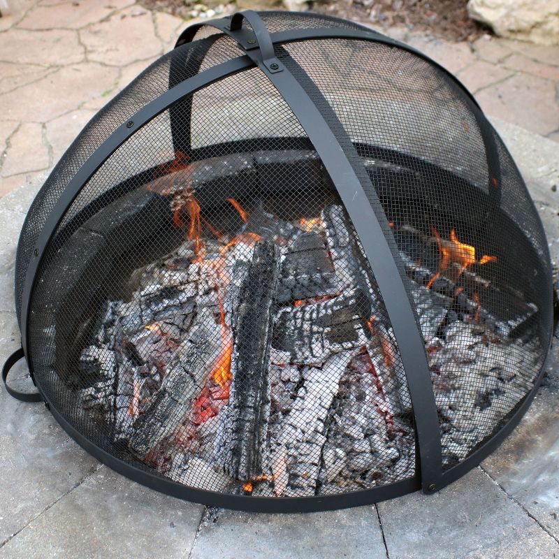Sunnydaze Outdoor Heavy-Duty Steel Mesh Round Easy-Opening Camp Fire Pit Spark Screen Lid with Hinged Door -  Black, 3 of 21