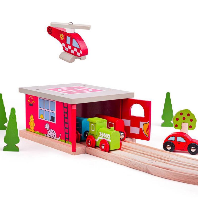 Bigjigs Rail Fire Station Shed Wooden Railway Train Set Accessory, 5 of 10