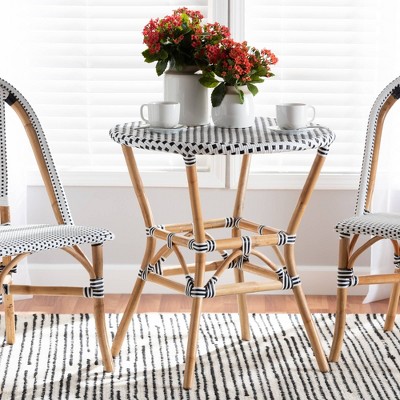 Round Black and White Rattan Cafe Dining Table