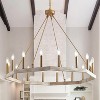 Dewdrop Modern Farmhouse 12-Light Chandelier, Wood & Gold Ring for Dining Room & Foyer - 2 of 4