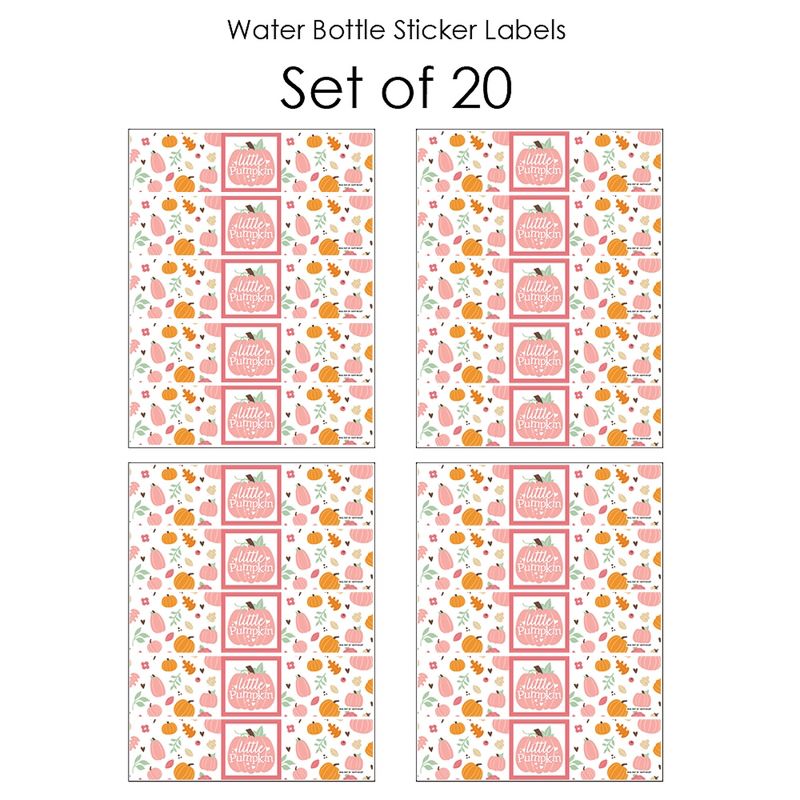 Big Dot of Happiness Girl Little Pumpkin - Fall Birthday Party or Baby Shower Water Bottle Sticker Labels - Set of 20, 3 of 6