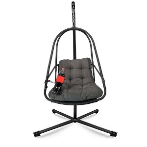 NAYSAYE Patio Swing Wicker Egg Chair with Stand Cushion and Cup Holder for Backyard and Garden Use, Beige and Brown, 38"*78"*40" - 1 of 4