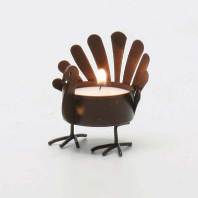 tag Thanksgiving Iron Antique Bronze Standing Turkey Decorative Tealight Candle Holder Tabletop Mantel Centerpiece Decorations, 2.5 inch