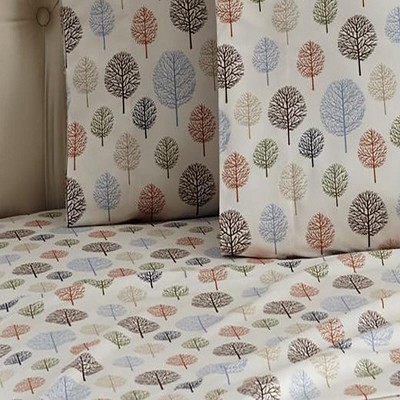 Full Size Multicolor Cotton Polyester Flannel Sheet Set with Tree Print