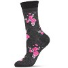 Memoi Women's Rosie Chenille Cuff Embroidered Flower Crew Socks Charcoal 9-11 - 4 of 4