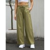 Coolmee Woman Palazzo Pants Wide Leg Linen Drawstring High Waisted Flowy Casual Baggy Trousers Pants 2XL Army Green - 3 of 4