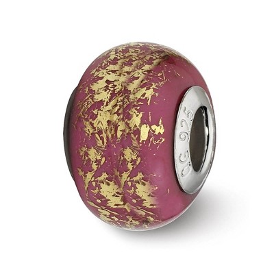 Black Bow Jewelry Dark Pink w/Gold Foil Ceramic & Sterling Silver Bead Charm, 14mm