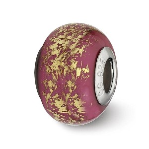 Black Bow Jewelry Dark Pink w/Gold Foil Ceramic & Sterling Silver Bead Charm, 14mm - 1 of 3