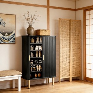 31"/47" Six Tier Shoe Cabinet Sliding Door Adjustable Shelves Mid Century Modern Freestanding Entryway Organizer - 1 of 4