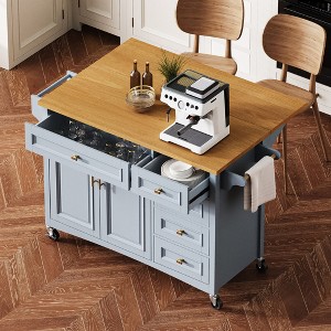 Embossed Texture Kitchen Storage Cart on Wheels, with Drop Leaf, Spice Rack, Towel Rack, Adjustable Shelf, 2 Doors & 5 Drawers, for Kitchen - 1 of 4