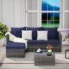 Bigget Outdoor Steel Wicker 3 Piece L-Shaped Patio Rattan Sectional Set, Blue - 2 of 4