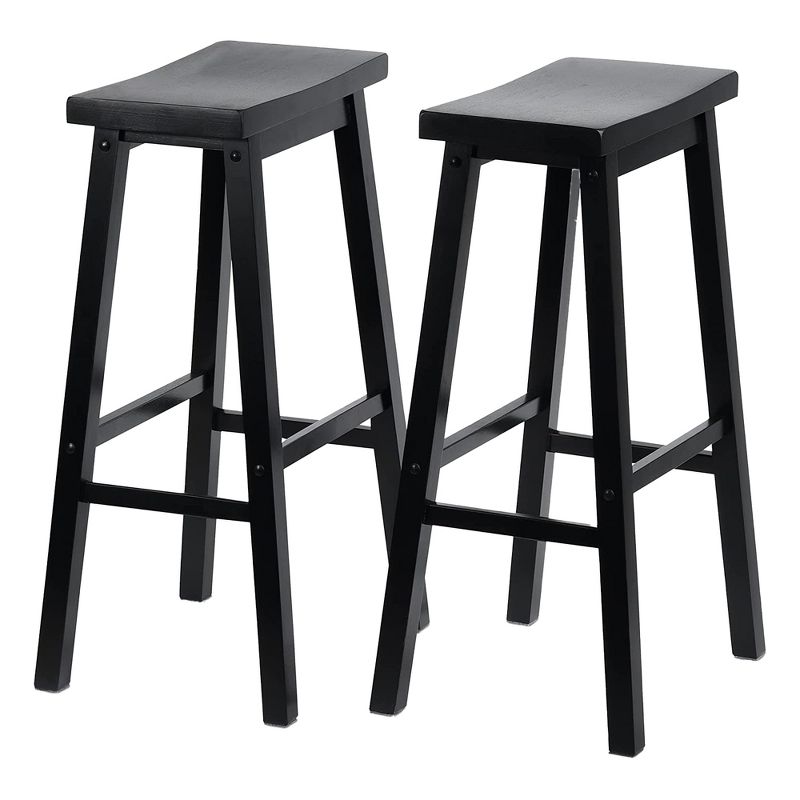 PJ Wood Classic Saddle-Seat 29" Tall Kitchen Counter Stools for Homes, Dining Spaces, and Bars with Backless Seats and 4 Square Legs, Black (4 Pack), 2 of 7