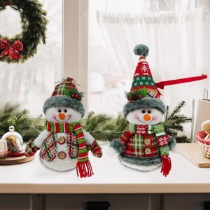 13" H Christmas Snowman Family with Red Knitted Scarf and Hat Christmas Decor, Christmas Family Snowman Figurines Ornaments Tabletop Decorations - 1 of 4