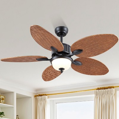 50 Inch Tropical Ceiling Fan with Light and Remote Glass Light Cover Palm Leaf Blades