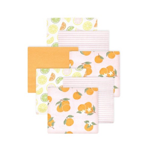 Little Treasure Hudson Baby Girls Cotton Poly Flannel Receiving Blankets Multipack, Orange Citrus Orange, 30x30 inches - image 1 of 2