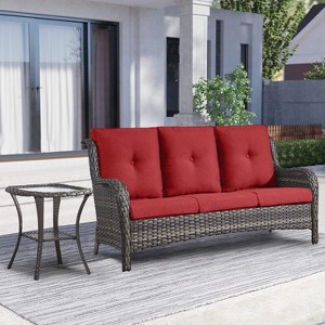 POCASSY 75" Wide Outdoor Patio Sofa with Cushions and Side Table - 1 of 4