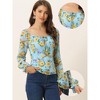 INSPIRE CHIC Women's Floral Smocked Elegant Puff Long Sleeve Square Neck Blouse - 2 of 4