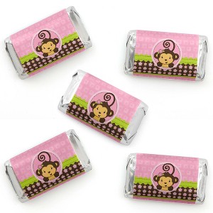 Big Dot of Happiness Pink Monkey Girl - Mini Candy Bar Wrapper Stickers - Baby Shower or Birthday Party Small Favors - 40 Count - 1 of 4