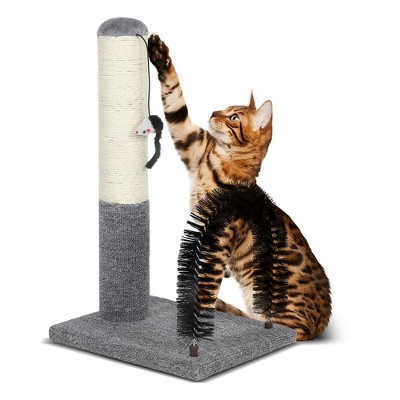 18 Inch Cat Scratching Post Pad with Cat Self Groomer,Cat Scratcher with Cat Brush